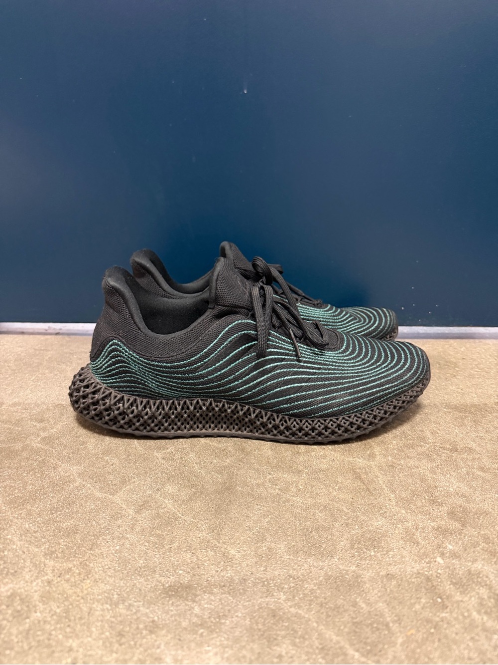 MENS ADIDAS x PARLEY ULTRA 4D UCAGED SNEAKERS, SIZE US 11, BLACK BLUE SPIRIT